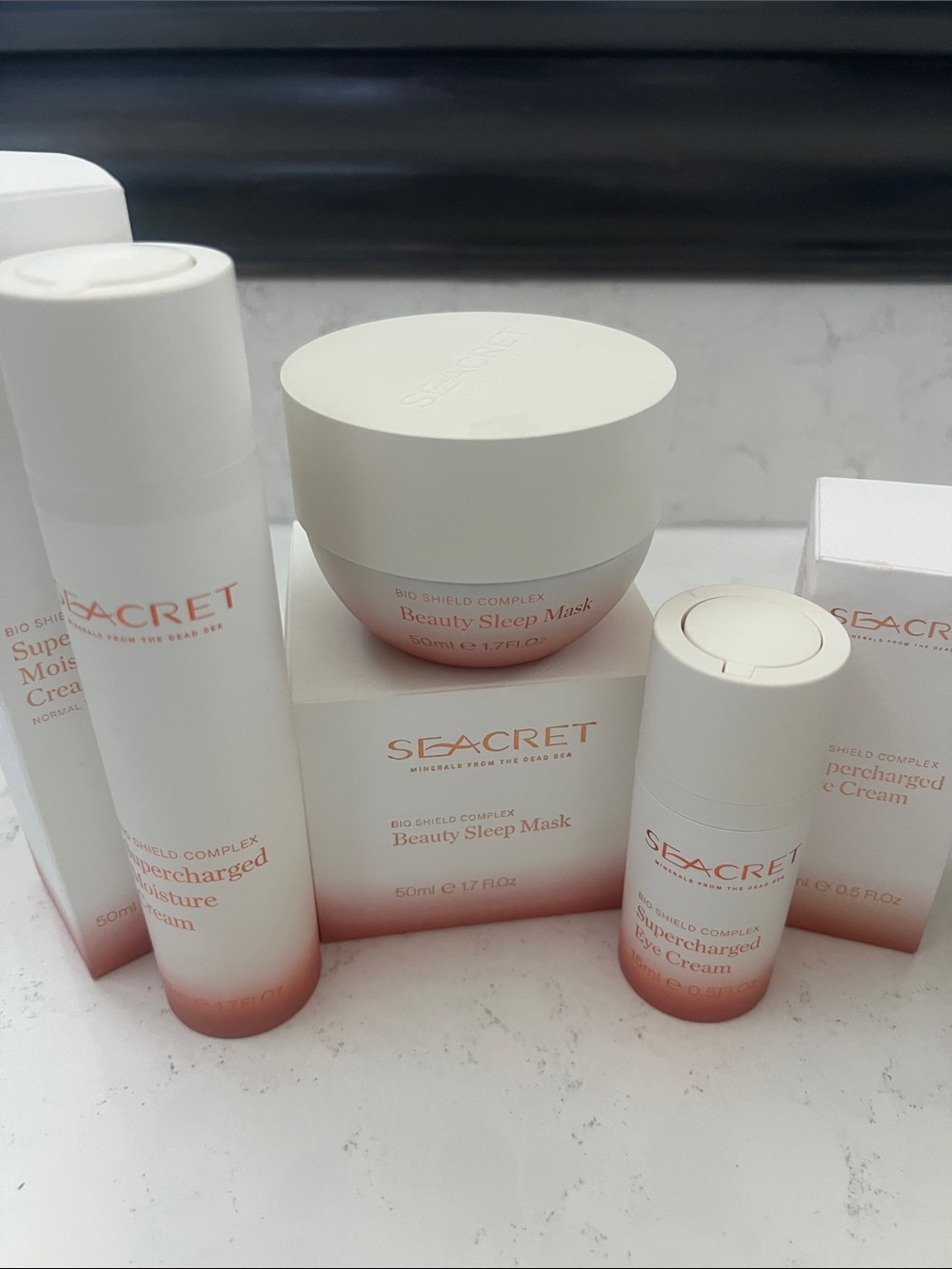 Seacret Supercharged Moisture Cream, Beauty Sleep Mask and eye cream.